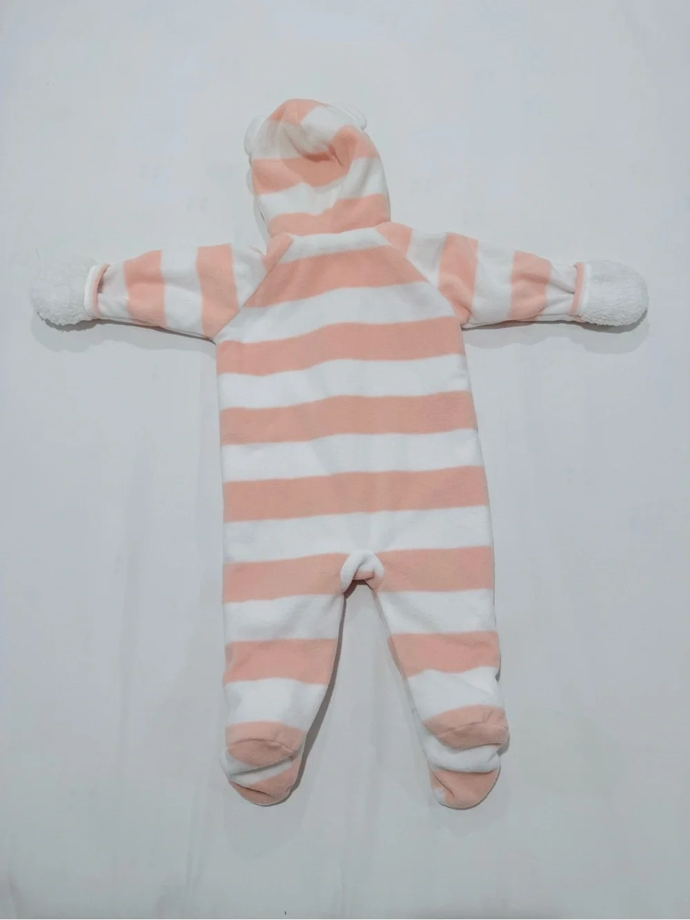 Baby Fleece Hooded Winter One-Piece - Pink & White Striped